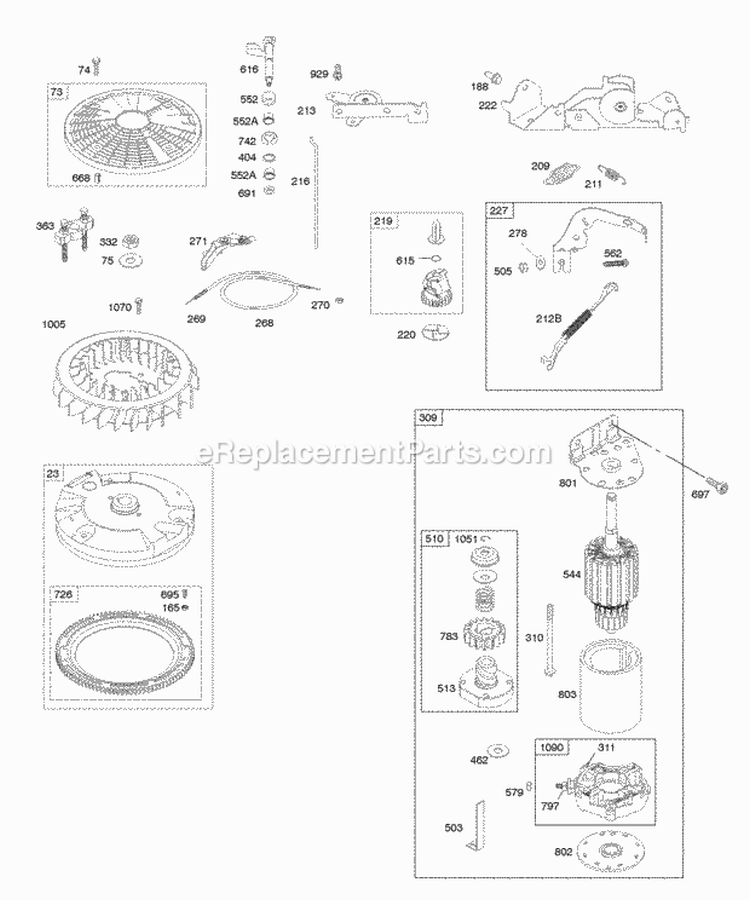 Controls Electric Starter Flywheel Governor Spring Diagram and Parts List for 403677-0343-E1  Briggs and Stratton Engine